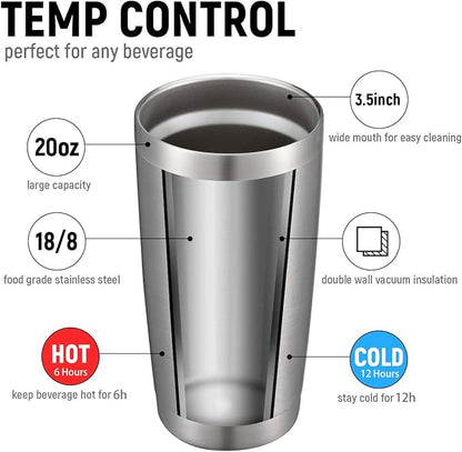 COMOOO 20oz Stainless Steel Tumbler Bulk Double Wall Vacuum Coffee Cup Insulated Travel Mug with Lid and Straw Durable Powder Coated Insulated Coffee Cup for Cold & Hot Drinks (silver, 8 pack