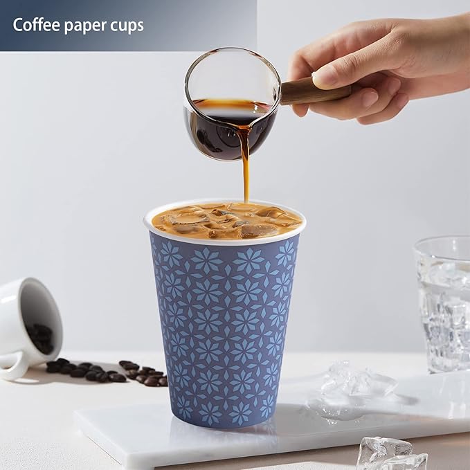 300 Pack Paper Cups 8 oz, Disposable Hot/Cold Beverage Drinking Cups, 8 OZ Paper Coffee Cups, Navy Floral Coffee Cups for Party, Picnic, Travel, and Events.