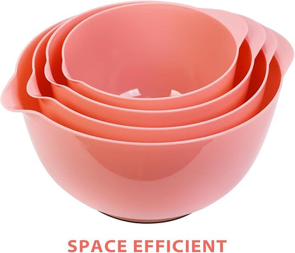BoxedHome 4 Quart Large Plastic Mixing Bowls, Microwave Safe Mixing Bowl Set with Pour Spout, Nesting Bowls for Space Saving Storage(Candlelight Peach)