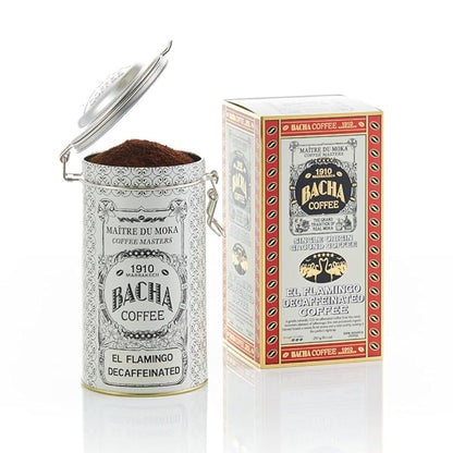Bacha Coffee | El Flamingo Single Origin Decaffeinated Coffee, Autograph Collection, 100% Arabica Specialty Coffee, Ground Beans, Medium Dark Roast, 250g & 100% Natural Wood Fibre Paper Filters