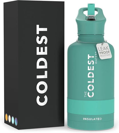 Coldest Insulated Water Bottle with Straw Lid - Stainless Steel Metal Insulated Bottle for Men & Women (Terraform Green, 64 oz)