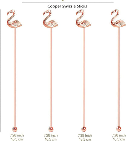 4 Pcs Flamingo Cocktail Stirrers Swizzle Sticks Stainless Steel 7.28" Coffee Stir Sticks with Decor Top for Mixing Cocktail, Hot Cocoa, Creamer, Rose Gold