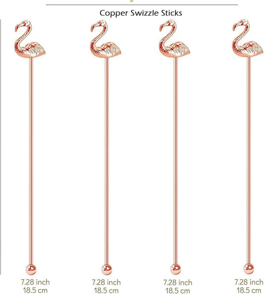 4 Pcs Flamingo Cocktail Stirrers Swizzle Sticks Stainless Steel 7.28" Coffee Stir Sticks with Decor Top for Mixing Cocktail, Hot Cocoa, Creamer, Rose Gold