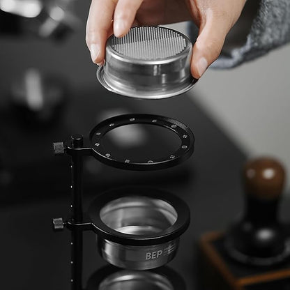 MHW-3BOMBER Magnetic Portafilter Basket Storage Stand, Espresso Filter Basket Holder Rack for 51/53/54/58mm Coffee Filter, Removable Espresso Display Bracket SR6106-OS