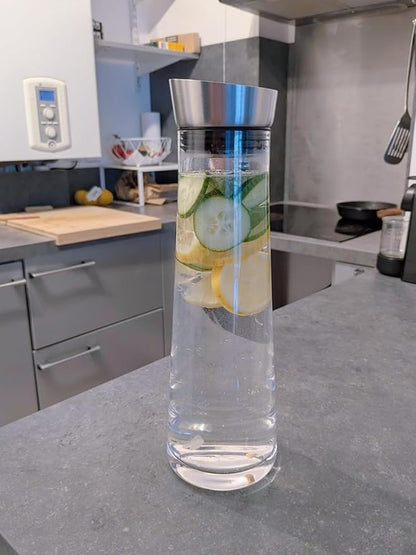 Glass Water Carafe with Lid,1200ml Glass Juice Pitcher with Stainless Steel Gravity Lid,Clear Water Pitcher for Ice Tea, Lemonade, Coffee,Juice Beverage,40 oz