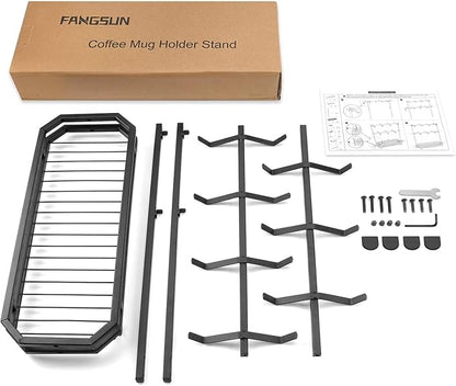FANGSUN Large Coffee Mug Holder Stand Countertop, Tree Rack for 14 Mugs, 2 Tier Counter Display Storage, Metal Wire Tea Cup Holder for Coffee Station Kitchen Organizer, Not Included Mugs