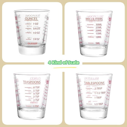 2 Pack Shot Glasses Measuring Cup,Espresso Shot Glass with 4 Kind of Scale (OZ/ML/TSP/TBSP),Dishwasher Safe,Perfect for Coffee,Cocktails and Kitchen Use (Red)