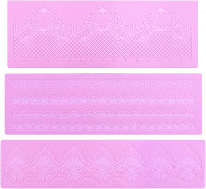 Silicone Molds for Cake Decorating - Embossing Lace Fondant Molds, Cake Flowers Lace Mats Set of 3