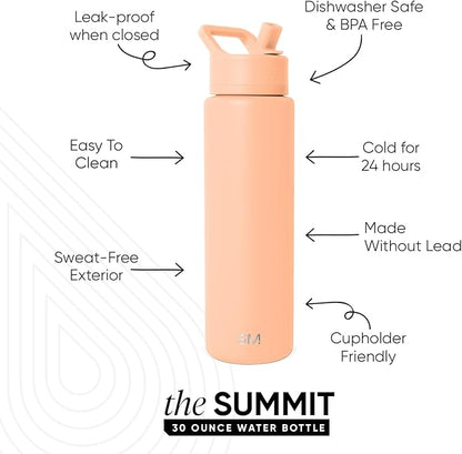 Simple Modern Water Bottle with Straw Lid | Vacuum Insulated Stainless Steel Metal Thermos | Reusable Leak Proof BPA-Free Flask for Sports Gym | Summit Collection | 30oz, Bellini