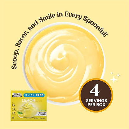 Simply Desserts Lemon Instant Pudding, Sugar-Free, 6-Pack – Healthy Dessert, Keto Snacks, Vegan & Diabetic-Friendly, Kosher, 1.7 Oz Ea
