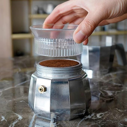 watchget Moka Pot Dosing Funnel, 54mm Stovetop Espresso Coffee Maker Distribution Tool Italian Coffee Maker Dosing Ring For Moka Express 3 Cups, Transparent