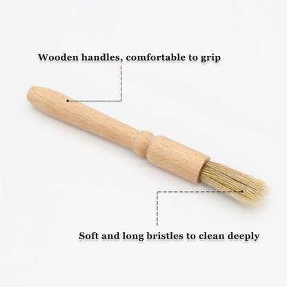 Coffee Grinder Cleaning Brush, Espresso Machine Brush Kit Wood Handle & Natural Bristles Wood Dusting Espresso Brush Set with Spoon for Bean Grain Coffee Tool (Pack of 4)