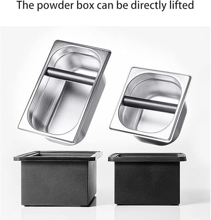Coffee Knock Box, Stainless Steel Dump Bin Espresso Knock Box for Coffee Grounds with Removable Non-Slip Base Shock-Absorbent for Knocking Portafilter Filter Grinds (L)