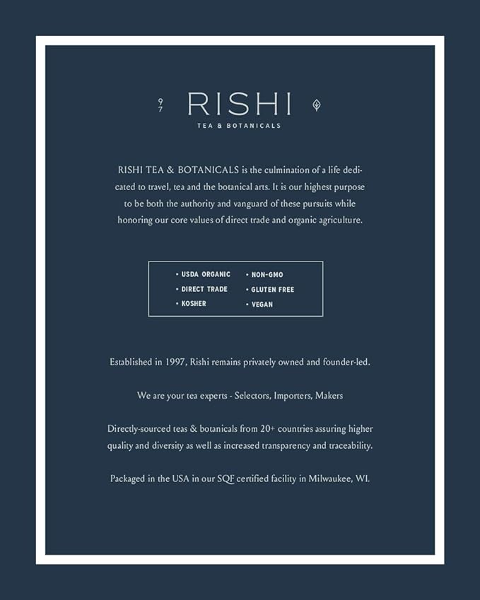 Rishi Tea Masala Chai Black Sachet Tea Bag Blend - Organic, Assam with Whole Spices, Energizing & Caffeinated - 50 Count