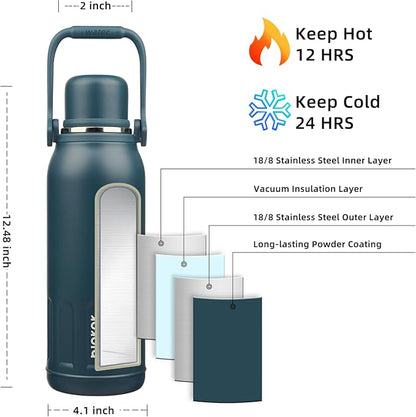 BJPKPK Insulated 50oz Thermos Water Bottle BPA Free With Lid and Carry Handle Stainless Steel Water Bottles for Outdoor Sports,Navy Blue