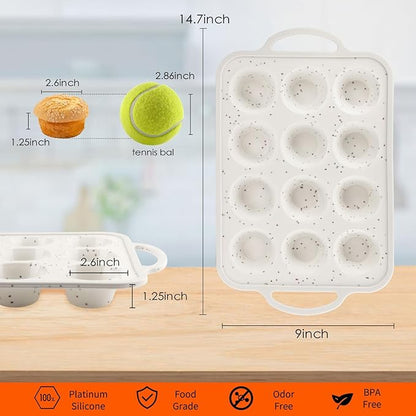 2Pack Silicone Muffin Pan For Baking With Metal Reinforced Frame, 12 Cup Nonstick Cupcake Pan, BPA Free Silicone Mini Muffin Pan, Cupcake Baking Pan Molds for Oven With Silicone Brush（Small Size）