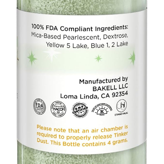 Bakell - Soft Green Tinker Dust (4g, 1x Mini Spray Pump) Edible Glitter for Food, Desserts, and Beverages!