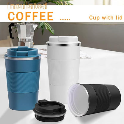 YINBAOGE Insulated Travel Coffee Mug Spill Proof Leak Proof Pobtable To Go Camping Stainless Steel Coffee Tumbler Reusable Coffee Cups with Lids Thermos for Hot and Cold Drink (White, 17 OZ)