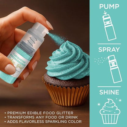 Bakell - Turquoise Tinker Dust (4g, 1x Mini Spray Pump) Edible Glitter for Food, Desserts, and Beverages!