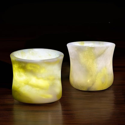 Handcrafted Natural Jade Shot Glasses – Set of 2 | 1.3 oz Whiskey, Espresso & Tequila Cups in Unique Bamboo Joint Shape, Oriental Inspired Luxury Gift for Men & Whiskey Lovers