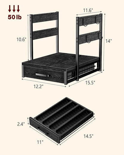 Coffee Pod Holder Compatible with Nespresso, Vertuo Pod Holder for 56 Small or 28 Large, Nespresso Capsule Organizer Drawer Coffee Maker Station with Cup Rack, Black