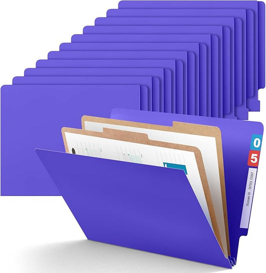 24 Pcs Classification Folders Letter Size, Back to School Supply for Teacher, Student, 2 Dividers Pressboard File Folder Bulk with Fasteners, 3.5 Inch Expanding File Organizer(Purple)