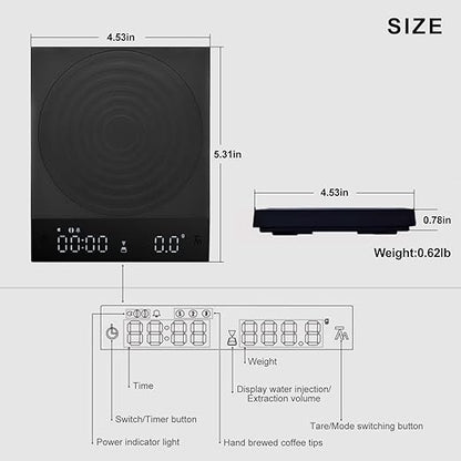 Rechargeable Mini Coffee Scale with Timer,FSJCOFFEE Espresso Scale Metal Body 2kg/0.1g Precision Coffee Scale, for Pour-Over Coffee,Portable Digital Kitchen Scale, Food Scale with Auto Timer (Black)