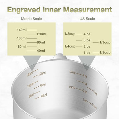 2PCS 2/3Cup (160ml, 5.3oz) Single Measuring Cup, Etched Inner Scale Stainless Steel Measure Scoop, Metric and US Measurement, Dishwasher Safe
