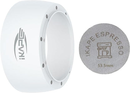 IKAPE Magnetic Dosing Funnel Set, 53MM Espresso Dosing Ring & Puck Screen Kit Compatible with Delonghi 54MM Bottomless Portafilter - with 8 Small Magnet (White)