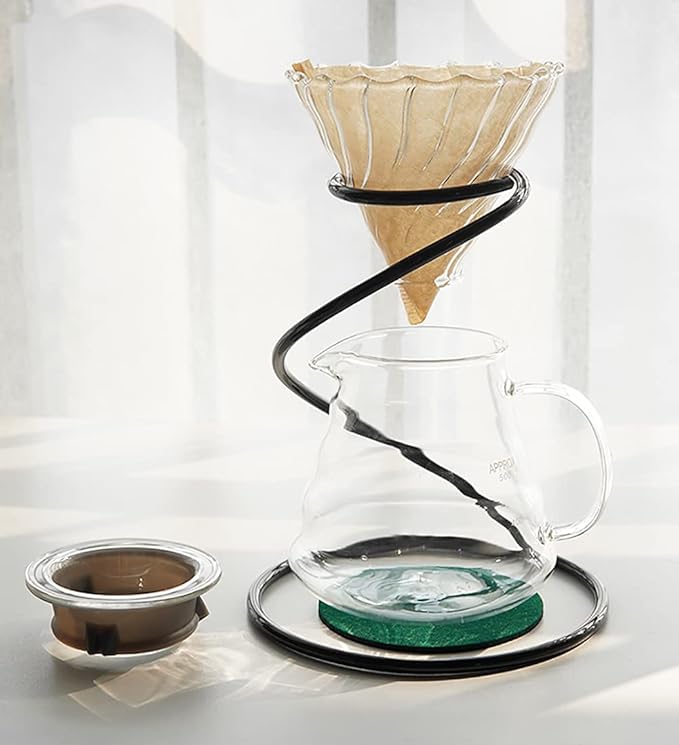 Pour Over Coffee Maker Set – Includes Glass Coffee Dripper, Metal Dripper Stand, Heat Resistance 600ml Coffee Server and 40 Count Paper Coffee Filters, 4 in 1 Set for Home or Office (Black Set)
