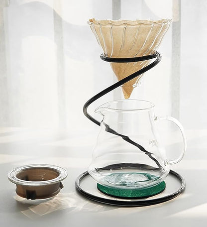 Pour Over Coffee Maker Set – Includes Glass Coffee Dripper, Metal Dripper Stand, Heat Resistance 600ml Coffee Server and 40 Count Paper Coffee Filters, 4 in 1 Set for Home or Office (Black Set)