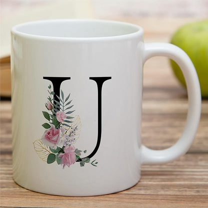 Retreez Initial A-Z Floral Botanical Bouquet Alphabet Monogrammed Monogram Mug 11 Oz Ceramic Tea Coffee Mugs - Appreciation Thank You Wedding Birthday Gifts for her friend coworker sister - U Initial