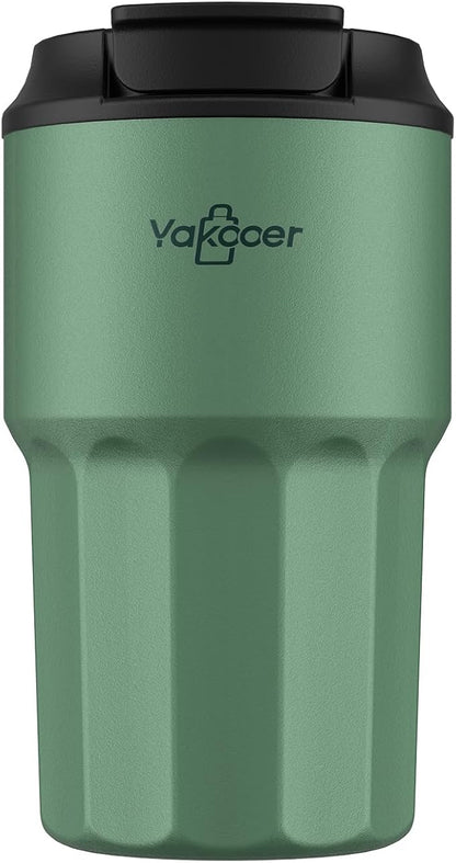 16 oz Coffee Insulated Tumbler with Lid and Flip Straw, Leak-Proof Food Grade 304 Stainless Steel Travel Coffee Mug, Double Wall Vacuum Cup for Hot and Cold Drinks (Green)