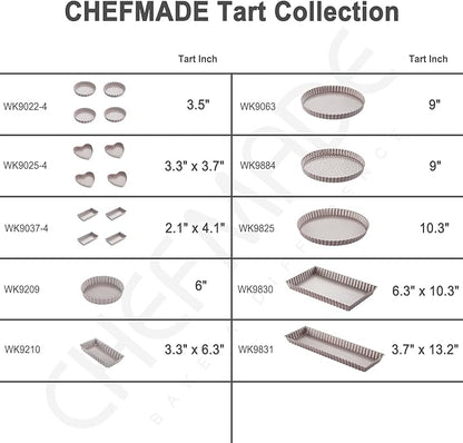 CHEFMADE 9.5-Inch Round Tart Pan with Removable Loose Bottom, Non-Stick Carbon Steel Quiche Pan for Oven Baking (Champagne Gold)