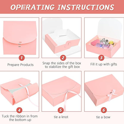 15Pack Gift Boxes with Lids, 10.6x7.8x3.1 Inches Bridesmaid Proposal Box with Ribbon, Pink Gift Boxes for Presents,Kraft Paper Boxes for Wedding Christmas Birthday Baby Shower Party
