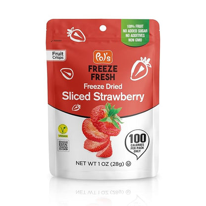 Pol’s Freeze Fresh - 6 Pack Sliced Freeze-Dried Strawberries (1 Oz Each) – No Added Sugar, Non-GMO, Vegan, Gluten-Free Single-Serve Snack Packs