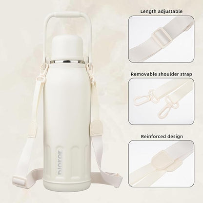 BJPKPK Insulated 50oz Thermos Dishwasher Safe Water Bottle with Lid and Carry Handle Stainless Steel Water Bottles for Outdoor Sports,Beige