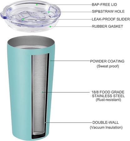 VEGOND 20oz Tumbler Bulk with Lid and Straw 6 Pack, Stainless Steel Vacuum Insulated Tumbler, Double Wall Coffee Cup Travel Mug, River Green