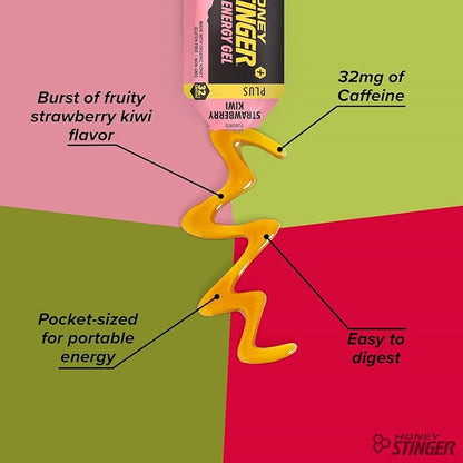 Honey Stinger Strawberry Kiwi Energy Gel, Caffeinated & Gluten Free with Organic Honey, for Exercise, Running and Performance, Sports Nutrition for Home & Gym, Pre and Mid Workout, 24 Pack