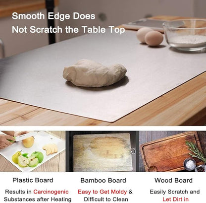 LandHope Large Cutting Board 304 Stainless Steel Cutting Board Metal Baking Mat Non Stick Thick Board Cutting Fruit Vegetable Meat Kneading Rolling Bread Pizza Biscuits Dough Sturdy Kitchen
