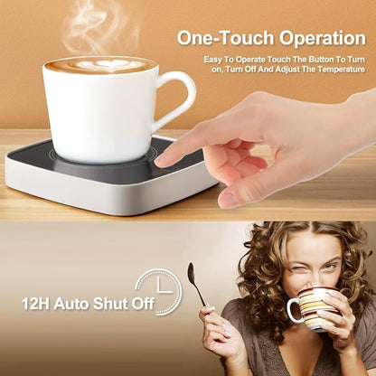 Coffee Mug Warmer Waterproof Smart Cup Warmer with 3 Temperature Setting for Warming & Heating Coffee, Beverage, Milk, Tea and Hot Chocolate (White)