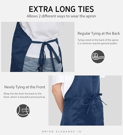 Syntus 12 Pack Bib Apron, Unisex Aprons Adjustable Waterdrop Resistant with 2 Pockets Cooking Kitchen Apron for Chef, BBQ Drawing Apron Bulk, Nautical Blue