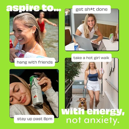 ASPIRE® Strawberry Watermelon, Healthy Energy Drink 80mg Natural Caffeine, Zero Sugar No Carbs Keto Friendly, 24 Pack Green Tea Sugar Free Drink Low Caffeine Zero Calorie