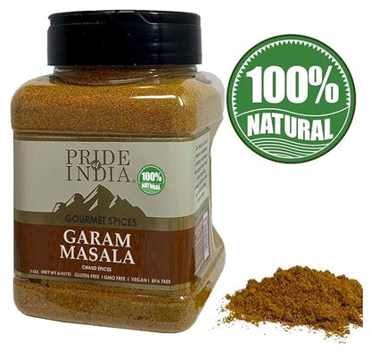 Pride of India | Garam Masala Ground 6 oz (170.097 gm) Medium Dual Sifter Bottle | Warming Spice Blend for Variety of Dishes | Flavorful Mix for Curries and Pilafs | Easy to Use | Ideal for Non-Veg & Veg Dishes