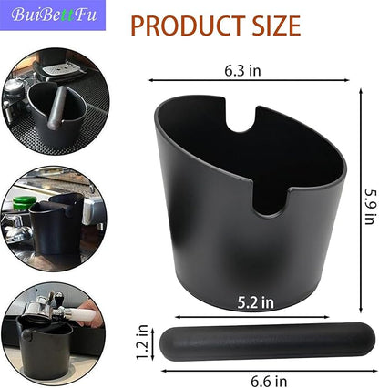 6.3 Inch Coffee Knock Box Shock-Absorbent Durable Barista Style Knock Box With Removable Knock Bar and Non-Slip Base Gift (L-Black)