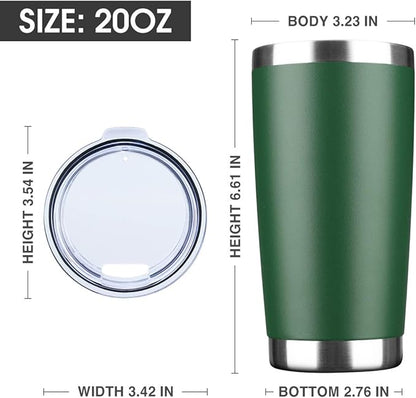 20oz Tumbler Bulk Stainless Steel Vacuum Insulated Tumblers with Lid Double Wall Travel Mug, Powder Coated Coffee Cup, Suitable for Ice Drinks and Hot Beverage (Dark green 1pack)