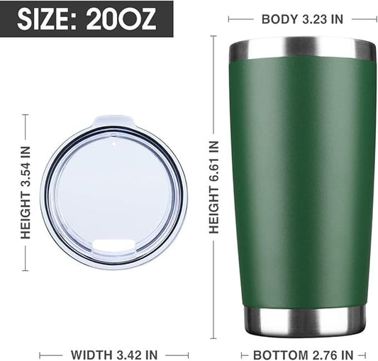 20oz Tumbler Bulk Stainless Steel Vacuum Insulated Tumblers with Lid Double Wall Travel Mug, Powder Coated Coffee Cup, Suitable for Ice Drinks and Hot Beverage (Dark green 1pack)