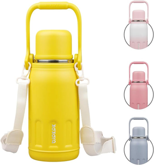 BJPKPK Insulated Thermos Water Bottle with Handle and Lid 27oz Stainless Steel Water Bottles Double Wall for Cold and Hot Beverages,Yellow