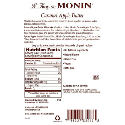 Monin - Caramel Apple Butter Syrup, Buttery Caramel and Cooked Apple Flavor, Natural Flavors, Great for Hot Lattes, Ciders, and Seasonal Cocktails, Non-GMO, Gluten-Free (1 Liter)