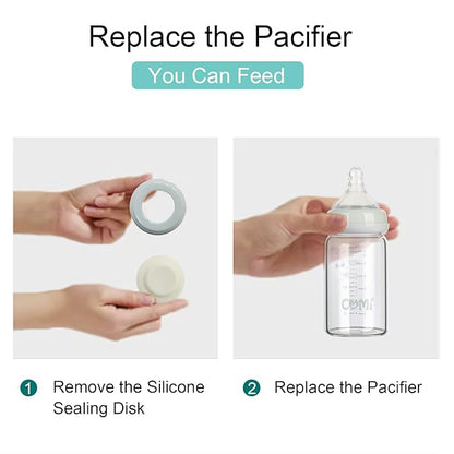 COMI Wide Neck Glass Breastmilk Collection n Storage Bottle, 4 Packs, 6oz with Screw Ring Sealing Disk; Re-markable Sealing Disc. BPA Free, Fits Breast Pumps & Nipples (4 Gray Lids)